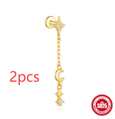 Boucles d’oreilles lune et étoiles en argent