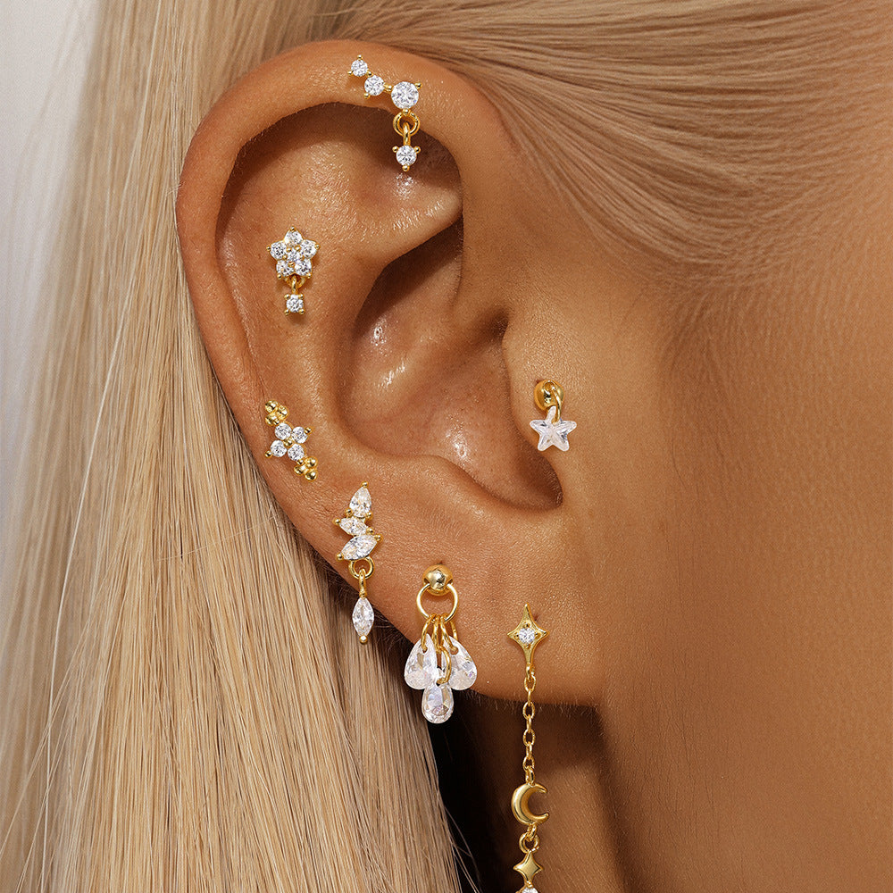 Boucles d’oreilles lune et étoiles en argent