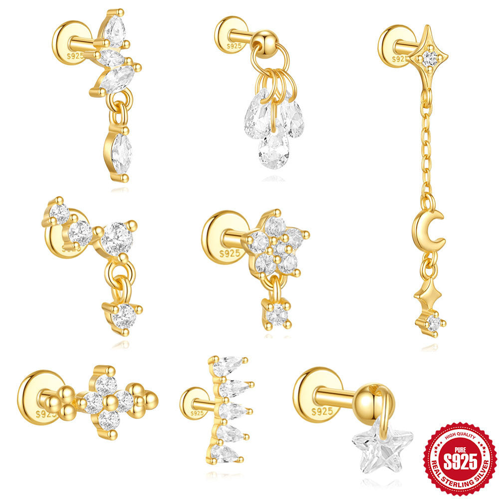Boucles d’oreilles lune et étoiles en argent